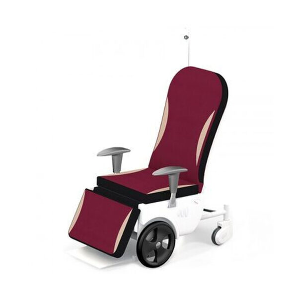 Scaun cu rotile modern pentru transport pacienti Gamma Deluxe, cu spatar mobil, husa din piele, cotiere reglabile, suport picioare solid, reglabil, 200 kg claret red