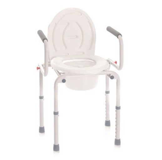 Scaun de toaleta pentru batrani, cotiere pliabile, 4 functii, material otel, galeata, spatar, reglare inaltime, sarcina maxima 130 kg, imaginea 2