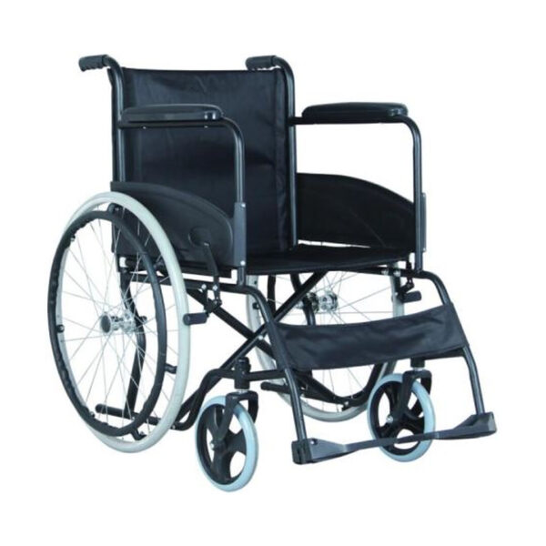 Scaun rulant (fotoliu rulant cu antrenare manuala) pliabil, ultrausor, din otel, cotiere fixe, suport picioare detasabil, 110 kg, KY809F-46
