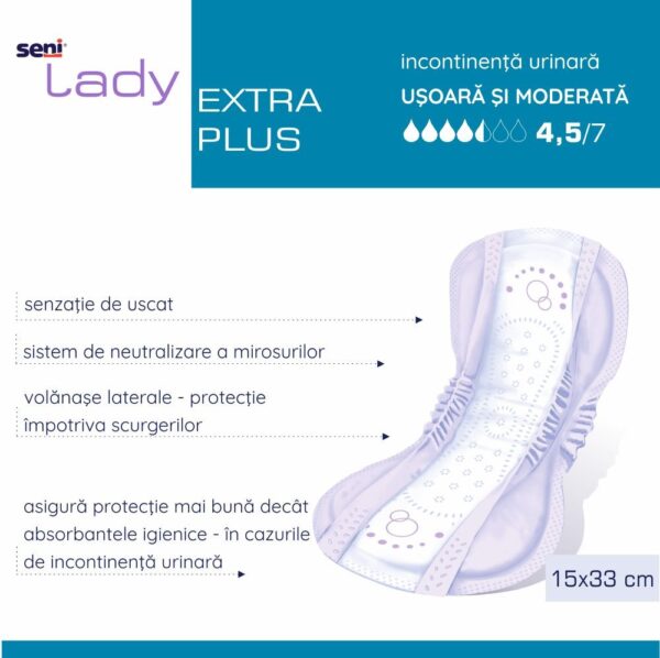Absorbante urologice pentru femei Seni Lady Extra Plus 15x33 cm 15 buc, imaginea 3