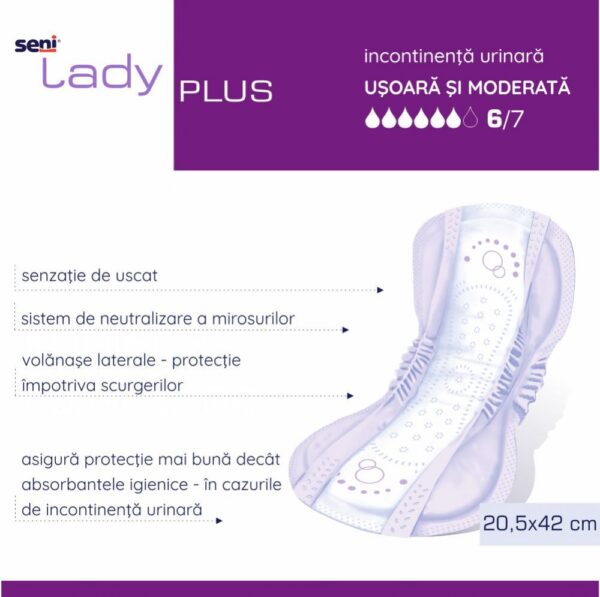 Absorbante Urologice Pentru femei SENI Lady Plus 20,5x42cm 15buc