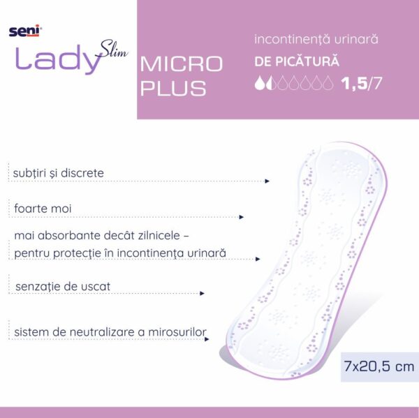 Absorbante urologice pentru femei Seni Lady Slim Micro Plus 7x20,5 cm 20 buc, imaginea 3