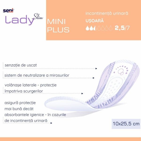 Absorbante urologice pentru femei Seni Lady Slim Mini Plus 10x25,5 cm 20 buc, imaginea 3
