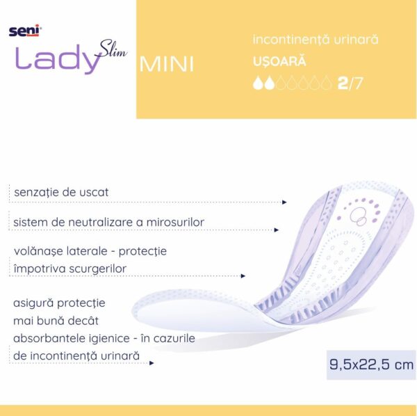 Absorbante urologice pentru femei Seni Lady Slim Mini 9,5x22,5 cm 20 buc, imaginea 3