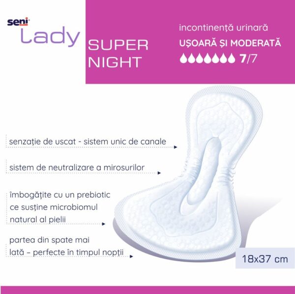 Absorbante urologice pentru femei Seni Lady Super Night 18x37 cm, 12 buc, imaginea 2