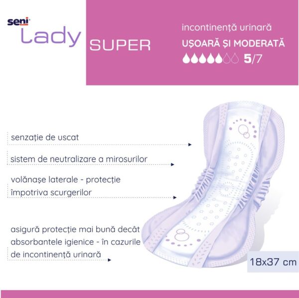 Absorbante Urologice Pentru Femei SENI Lady Super 18x37cm 15buc, imaginea 3