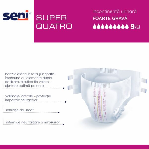 Scutece Adulți Seni Super Quatro XL 10 buc – Absorbție 4000 ml, imaginea 4